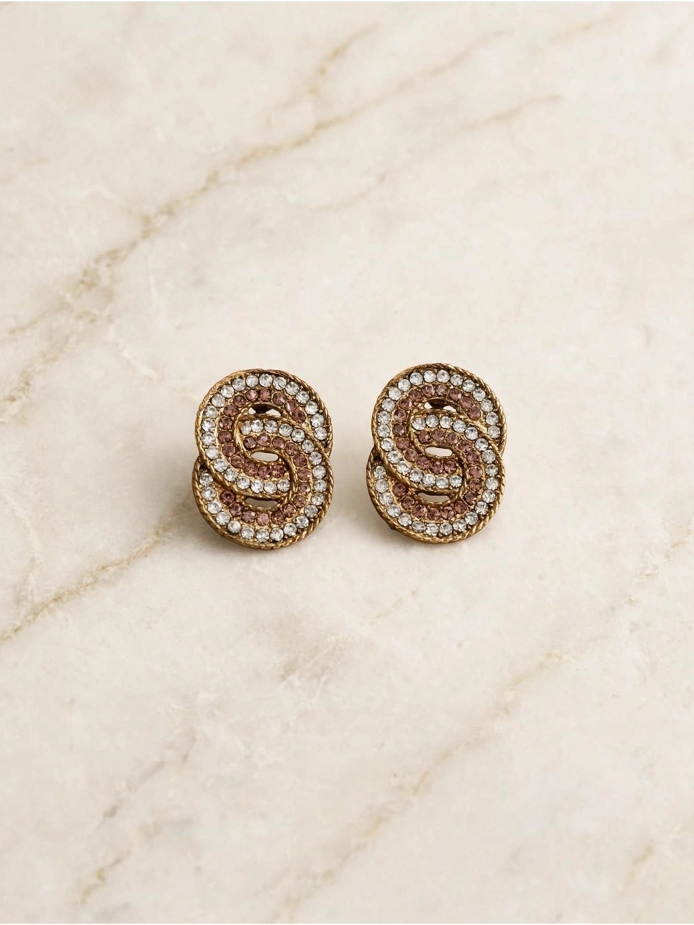 Gold-Tone Pink Crystal Knot Stud Earrings